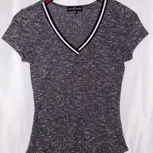 Almost Famous Gray and White Fitted Ribbed T-Shirt